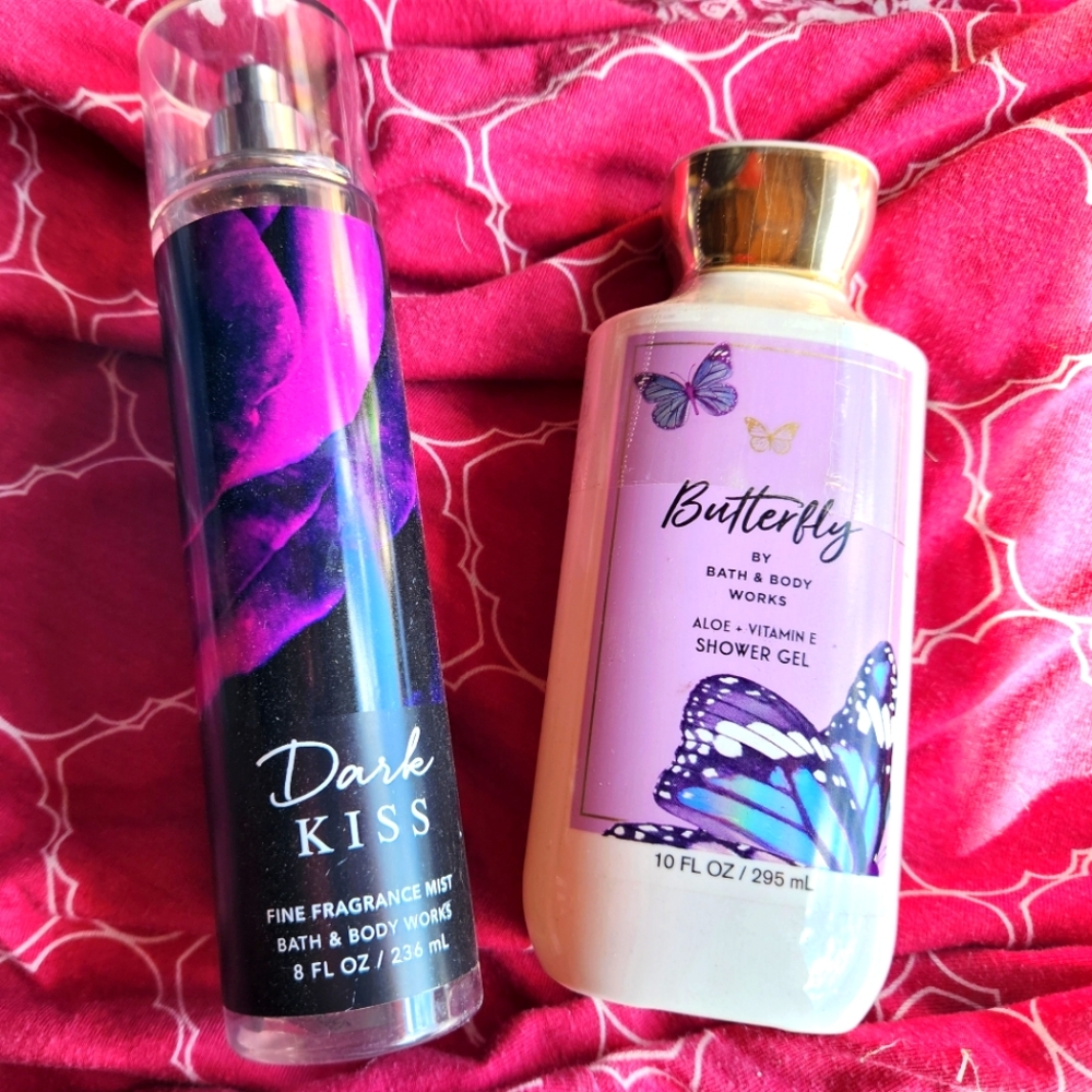 Bath & Body Works Dark Kiss Fragrance Mist And Butterfly Lotion.